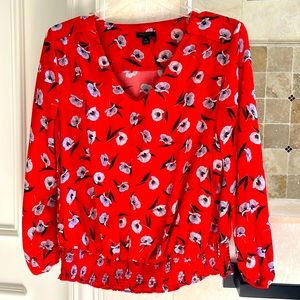 Ann Taylor top blouse red floral size MP